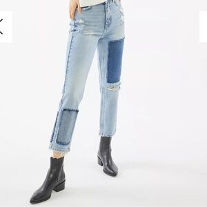 BDG High-Waisted Slim Straight Jean Distressed Patchwork Denim
